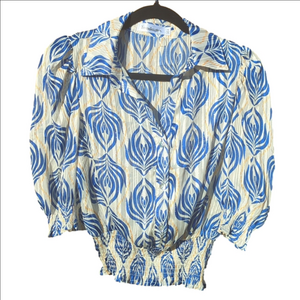 Trendmates Blue and White Patterned Top Medium